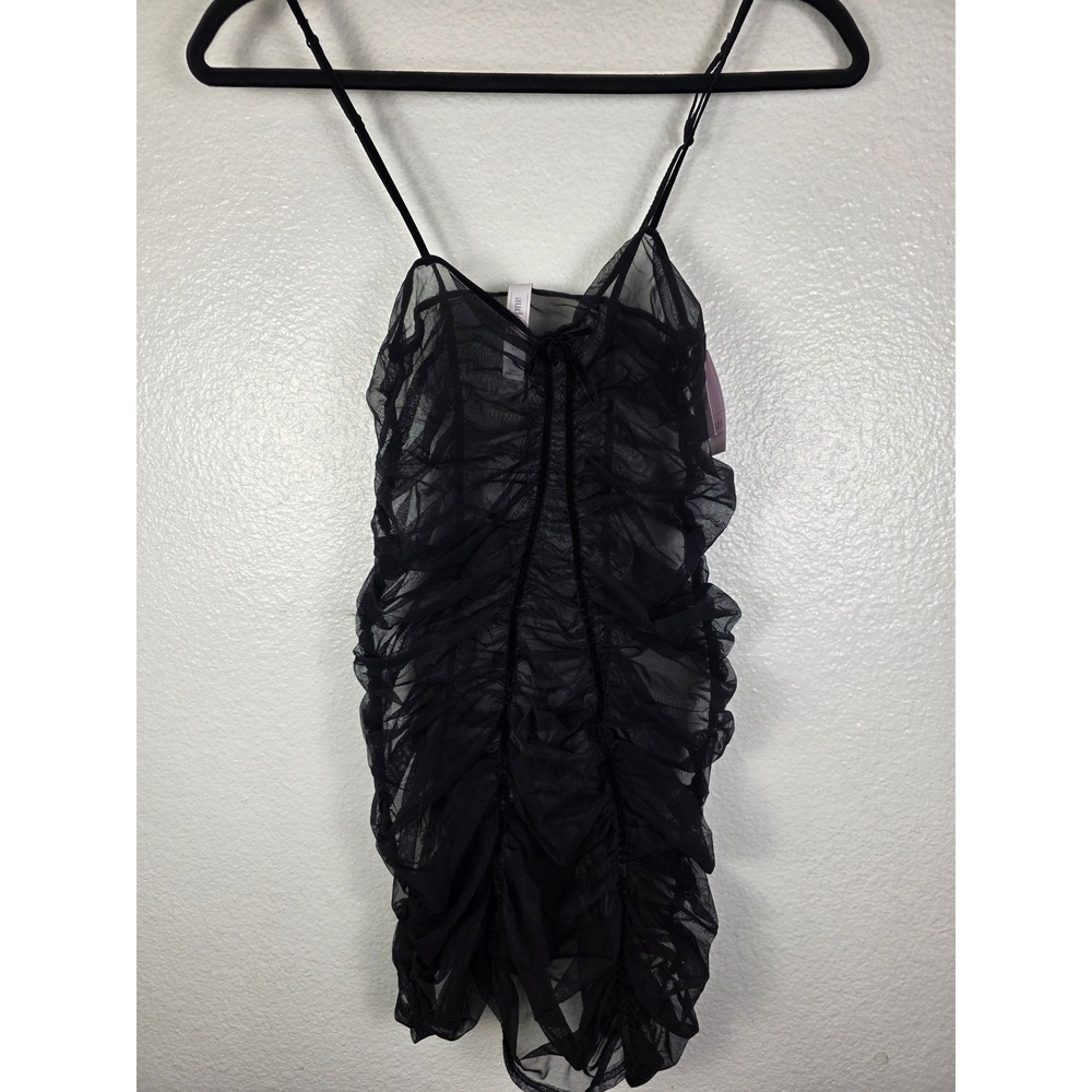 Auden Black Mesh Ruched Chemise Nightgown XS Adjustable Straps